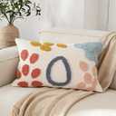 Boho Abstract Tufted Lumbar Pillow Cover 12x 20, Rain Cloud Cottagecore Decor Linen Pillow Cushion Case, Neutral Accent Modern Farmhouse Home Decor Blue Pink