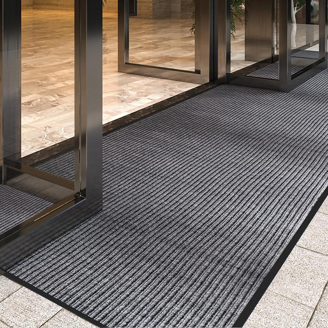4' x 8' Moisture Guard Doormat, Commercial Grade Door Floor Mat Striped Brush Step Entrance Mat with Rubber Backing, Low Profile Commercial Rugs for Entryway, Easy to Clean (Charcoal Grey)