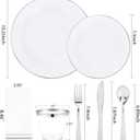 SUT 175 Piece Silver and White Plastic Dinnerware Set for 25 Guests, Disposable Plastic Plates, Include: 25 Dinner Plates, 25 Dessert Plates, 25 Pre Rolled Napkins with Silver Silverware, 25 Cups