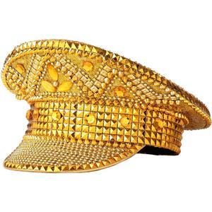 COSDREAMER Women's Burning Man Hat Festival Military Captain Party Hats (Black feather) (All Gold)