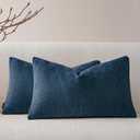 a moment Pack of 2 Decorative Chenille Throw Pillow Covers with Twill Cushion Covers for Sofa Living Room Couch Bed 12x20 Inch Blue