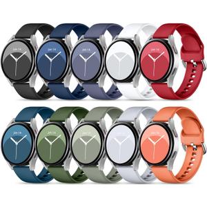 DaQin 10 Pack Bands Compatible with Samsung Galaxy Watch 7/6/5/4 40mm 44mm/Watch 6 Classic 43mm 47mm/Watch 5 Pro 45mm/Watch 4 Classic/Active 2 Band, 20mm Soft Silicone Sport Strap Wristbands Women Men