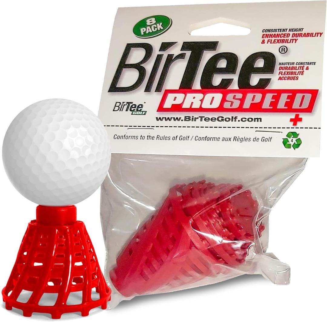BirTee Golf Tees - PRO Speed Plus with Flexibility & Durability - 8 Pack. Indoor Golf Tees/Golf Simulator Tees/Winter Plastic Golf Tees (Red)