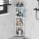 SWTYMIKI Corner Shower Caddy Standing - 4 Tier Stainless Steel Shower Organizer Stand with 4 Hooks & Soap Holder, Rustproof Metal Standing Tall Floor Shower Shelf and Bathroom Organizer, White