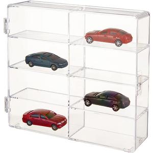 OLYCRAFT 8-Compartment Acrylic Display Case - Clear Storage Box for Model Cars and Jewelry Beads - 7.7x6.7x1.7 Inch