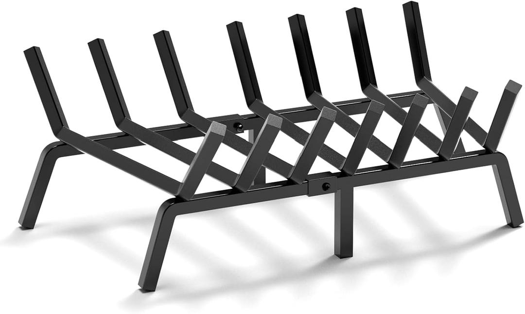 24" Fireplace Grate, Solid Steel Firewood Burning Rack, Heavy Duty Fire Grates, Matt Black Fireplace Rack, 7-Bars Fireplace Log Grate Holder 2 Pack