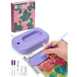 Minyii Diamond Painting Pen,Electric 3 Level Suction, for Setting AB Stones Without Wax, Diamond Accessories with Storage, for All Anyone who Loves Diamond Painting - Purple