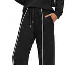 WIHOLL Lounge Sets for Women 2 Piece Fall Outfits 2025 Wide Leg Pant Matching Sets Womens Clothing (Black, L)