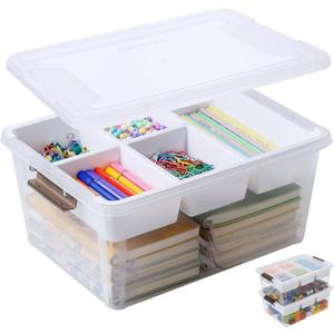 MACOPRO 17 QT Plastic Storage Box with Removable Tray, Bins with Lids, Clear Storage Container for Craft Supplies, Beads, Tools, Sewing, and Playdoh Organization (White, 1Pack-17QT)