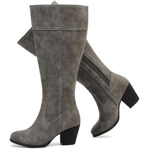Luoika Women's Extra Wide Calf Knee High Boots, Wide Width Slouchy Knee-High Boots, Size 7, Grey
