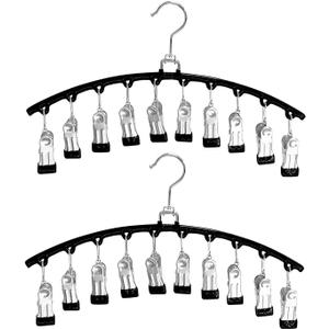 Pants Hangers - 2Pcs Clothes Racks for Hanging Clothes with 10 Clips Space-Saving Metal Legging Organizer Hangers for Yoga Pants Jeans Activewear (Black#02)