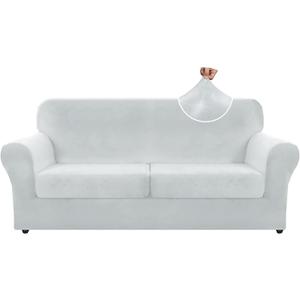 ZNSAYOTX Oversized Velvet 3 Piece Couch Cover with 2 Extra Large Seat Cushion Covers Stretch Sofa Cover for 2 Cushion Couch Thick Soft Loveseat Sofa Slipcover (Silver Grey),72"-92"(2 Cushions)