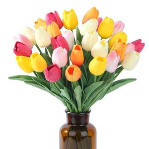 SITUMEIZI Fake Flowers Tulips Artificial Silk Flower 15pcs Real Touch 14" for Spring Easter Home Kitchen Wedding Bouquet Bulk Mother's Gift Day Decorations