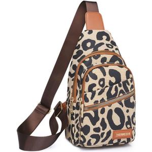 Leopard Print Chest Bag for Women Letter Print Crossbody Sling Backpack with Wide Strap Multipurpose Fanny Daypack (leopard print)