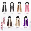 S-noilite Beanie Wig Hair Extensions,18 Inch Long Wavy Hair Extensions with Knitted Hat Wigs for Women Winter Medium Brown with Dark Blonde
