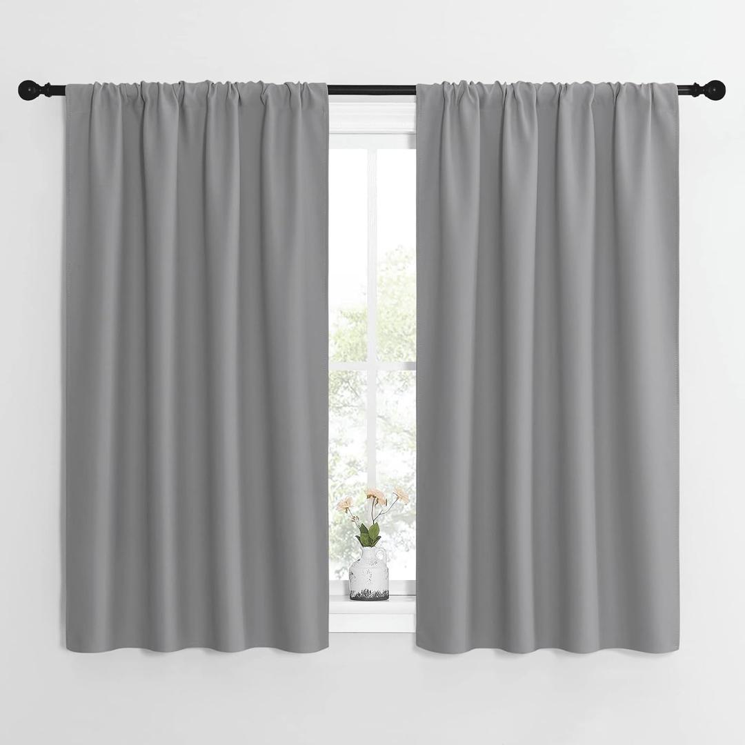 NICETOWN Short Curtains for Small Window - Home Decoration Thermal Insulated Rod Pocket Blackout Blinds & Drapes for Small Windows (Silver Grey, 2 Panels, W42 x L54 -Inch)