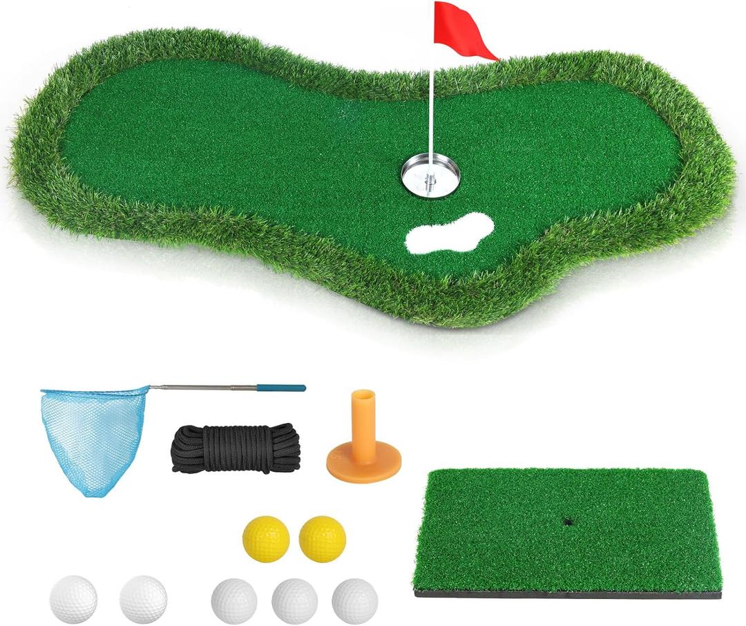Floating Golf Green for Pool, Floating Chipping Green Mat for Pool, Lake, with Ball Picker, Drift Floating Golf Putting Turf Game Set for Golfersplay and Improve Skills in Outdoor and Pool Games