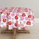 Horaldaily Valentine Tablecloth 70×70 Inch Round, Pink Colored Love Hearts with Words Washable Table Cover for Party Picnic Dinner Decor