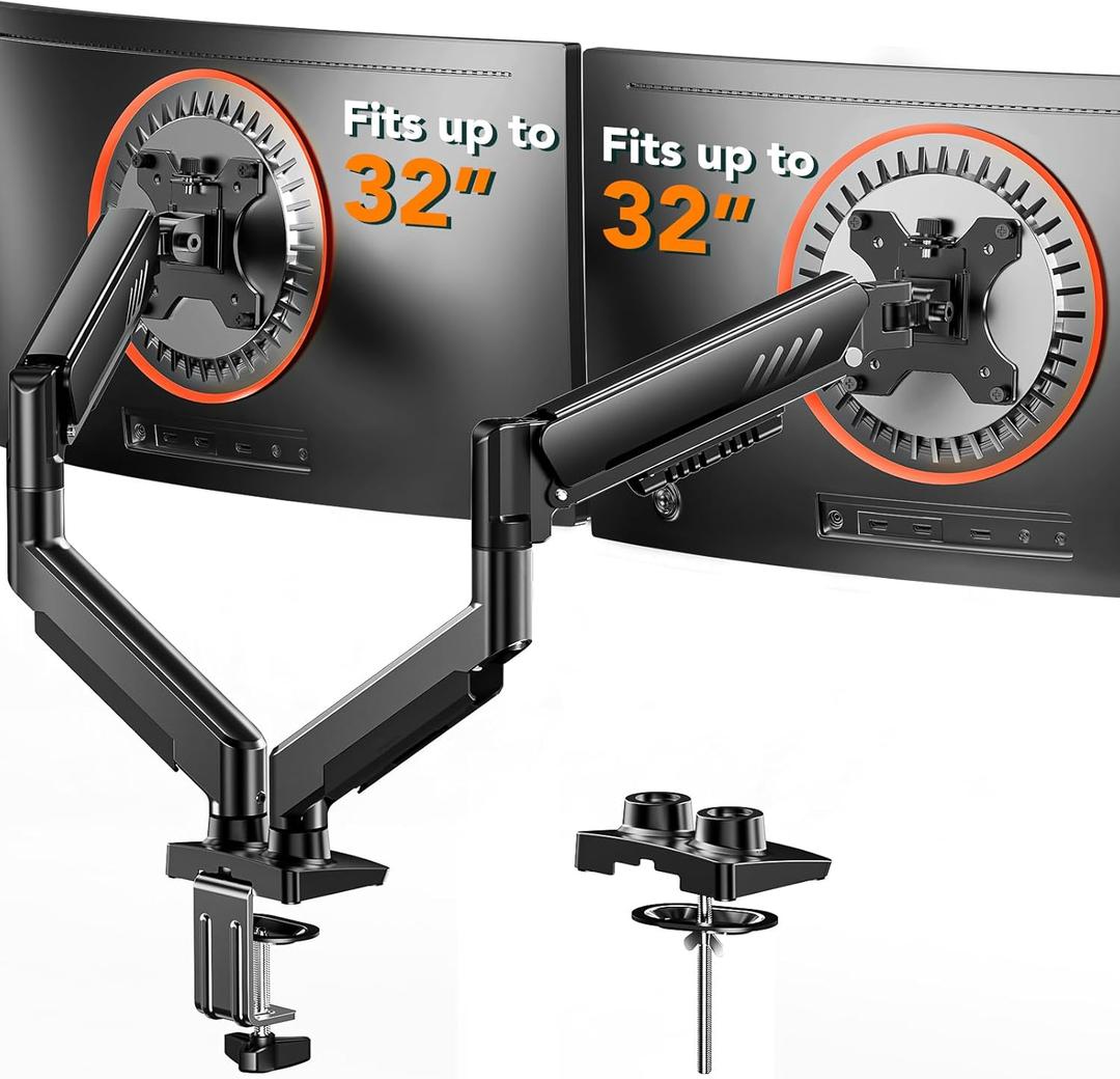 ErGear Dual Monitor Arm, Full Adjustable Monitor Mount for 1332 Screens, Fast Install Computer Monitor Stand with Tool-Free VESA Mount, Max Load 19.8 lbs, Max VESA 100x100mm
