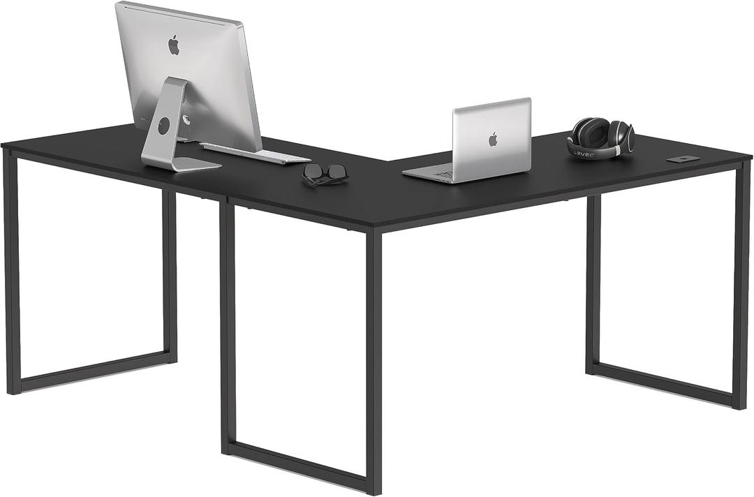 SHW Mission 55 x 60 Inches L-Shape Home Office Computer Desk, Black, 55-Inch L-Shaped