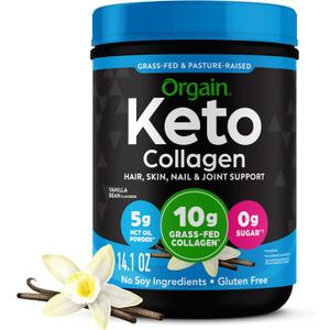 Orgain Keto Collagen Protein Powder, Vanilla - 10g Grass Fed Hydrolyzed Collagen Peptides for Women & Men, Type I & III, 5g MCT Oil - Hair, Skin, Nail, & Joint Support, Non-GMO, Gluten Free - 0.88lb (EXP 12/13/26)