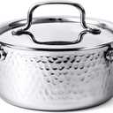 WANGYUANJI 1.8QT Small Stainless Steel Stock Pot with Lid, Hammered Soup Pot for Boiling Milk & Ramen, Induction Compatible Saucepan with Double Handles, Mini Casserole for Serving, Oven Safe Silver