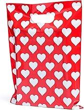 Red Merchandise Bags With White Hearts 100 Count 9"x12" Size 1.5Mil Thick Glossy Valentine Bags