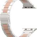 Wearlizer Compatible with Apple Watch Band 38/40/41/42mm Fashion Wristbands Womens, Stainless Steel + Resin Metal Replacement for iWatch Series 11 10 9 8 7 6 5 4 3 SE/Ultra 3 2 1-Starlight+Rose Gold