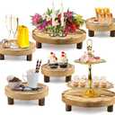 6PCS Wooden Risers for Display Wood Cake Stand for Party Round Food Risers for Buffet Wooden Holder Rustic Riser for Decor Tiered Tray Decor Home Kitchen (Light Brown, 6 PCS (8”, 6”, 5”))