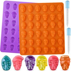 HUAKENER Gummy Skull Candy Molds, 2 Pack Chocolate Molds with 2 Dropper, Silicone Molds for Chocolate, Candy, Jelly, Dog Treats, Ice Cube, Resin Casting