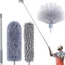 Cobweb Duster with Extension Pole, 100'' Microfiber & Chenille Ceiling Cleaner Kit, Reusable Feather Duster, Bendable, Washable