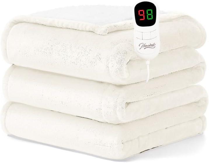 Homemate Heated Blanket Electric Throw - 50"x60" Heating Blanket Throw 1/2/4/6/8 Hours Auto-Off 10 Heat Level Over-Heat Protection Flannel Sherpa ETL Certification