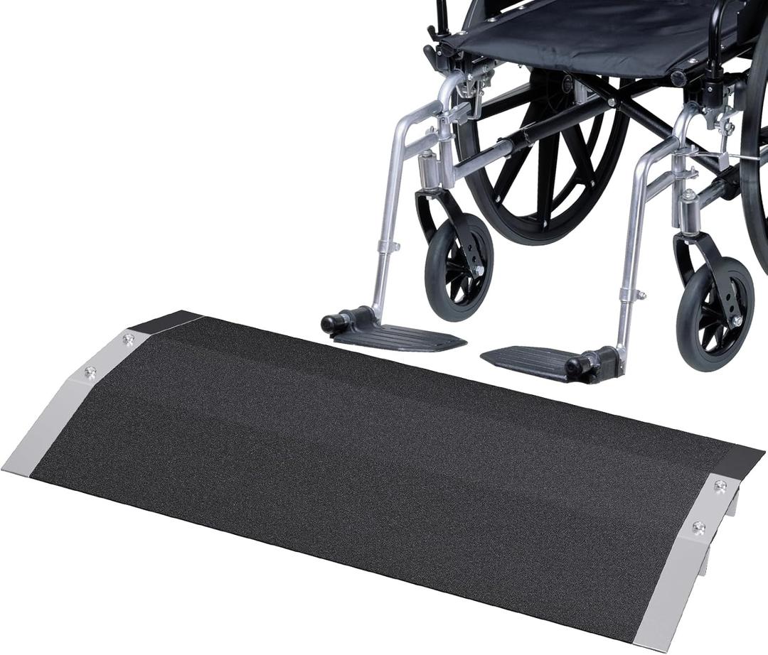 Door Threshold Ramp 27.6" L x 1" H, Aluminum Threshold Ramps for Doorways with Supporting Frame, 600lbs Capacity, Entry Ramp for Wheelchair, Scooters, Trolleys