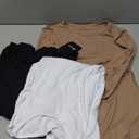 Ficerd 3 Pack 3/4 Sleeve Tops for Women, Cotton Knit Ribbed T Shirts Basic Slim Fit Casual Stretch Tees Crew Neck Shirts, Large