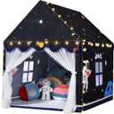 Wilwolfer Space Kids Tent Indoor: with Mat, Star Lights - Kids Play Tent Space Toys - Bedroom Decorations Astronaut Rocket Ship (Black)