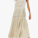 Women's Casual Lace Embroidered Maxi Dress Adjustable Strap Pleated Tiered Swing Long Dress with Pockets Large