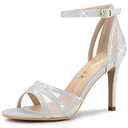 Allegra K Women's Glitter Ankle Strap Silver Stiletto Heels Sandals 7.5 m US