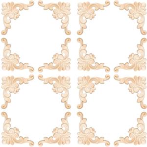20 Pcs Wood Applique Corner Onlay Decorative Wood Applique DIY Wooden Carved Corner Unpainted Wooden Carved Decals Carving Decal for Furniture Wall Cupboard Bed Cabinet(Classic Style)