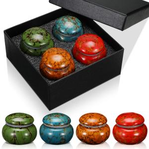 Sieral Set of 4 Ceramic Small Urns for Human Ashes Sharing Keepsakes Cremation Mini Urns Human and Pet Ashes Funeral Container with Box and Lining for Memorial Your Loved One Lost, 4 Colors(Vintage)