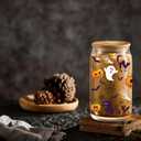 Spooky Halloween Glass Tumbler 16oz - Pumpkin Ghost Skull Cat Design w/Lid & Straw | Goth Fall Cup,Gift for Her, Women & Teens