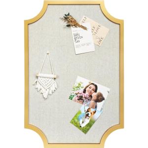 Linen Bulletin Board, Large 20"x30" Pin Board for Walls, Fabric Bulletin Board for Home Kitchen Office DecorativeGold Frame Cork Board(Gold-5075)