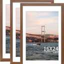 16x24 Picture Frame Brown Set of 3, Display Pictures 12x18 with Mat or 16 x 24 Without Mat, Poster Frames 16x24 Poster Frames for Wall Hanging Horizontal and Vertical