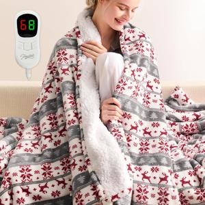 Homemate Heated Blanket Electric Throw - 50"x60" Heating Blanket Throw 1/2/4/6/8 Hours Auto-Off 10 Heat Level Over-Heat Protection Flannel Sherpa ETL Certification,A-Christmas