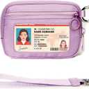 Keychain Wallet for Women Mini Zip Card Holder with ID Window Coin Purse Detachable Wristlet Small Wallets Light Purple