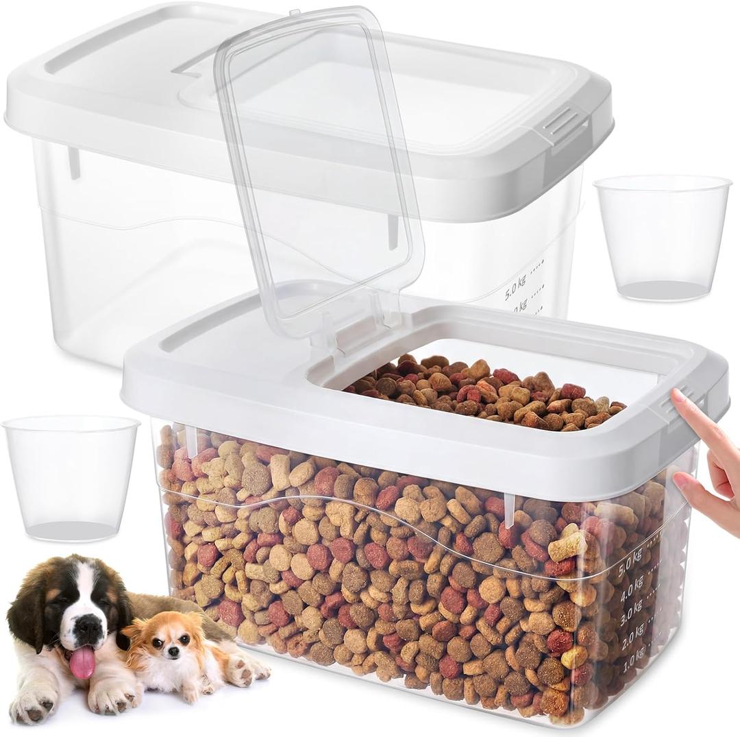 2 Pack Airtight Dog Food Storage Container, 16.5 Lbs Clear Pet Food Storage Bin with 2 Measuring Scoops for Pet Dog Cat Rice Grain Treat