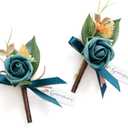 Ling's moment Boutonniere for Men, 2pcs Groom Groomsmen Guest Boutonniere, Artificial Flowers for Wedding/Prom/Homecoming, etc.Dark Teal Burnt Orange