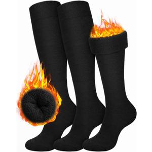 CTHH 3 Pairs Warm Knee High Socks for Women - Thick Cotton Thermal Boot Socks for Hiking, Running, Work, Gifts, Winter (One Size, Black)