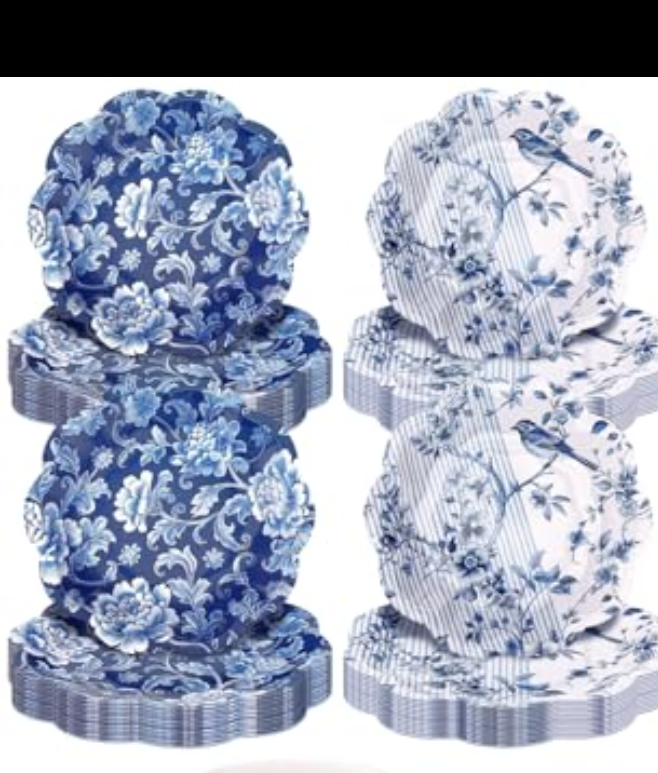 Sliner 100 Pcs Blue and White Floral Party Supplies Plates Something Blue Before I Do Tea Chinoiserie Party Wedding Baby Shower Birthday