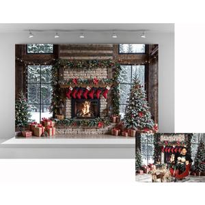 Kate 10x6.5ft Christmas Photo Backdrop Winter Fireplace with Stockings Decoration Snow Window Backgronds Christmas Tree Scene Xmas Party Background for Photography