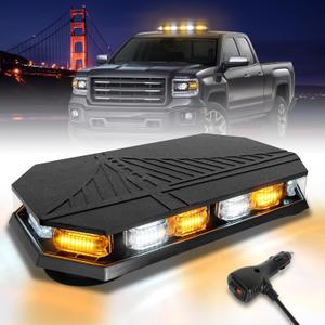 HLauto 406D Rooftop Emergency Strobe Lights Bar, 102 LED Amber White Mini Beacon Safety Flashing Warning Traffic Lights Bar w/Magnetic Base for 12-24V Trucks, Construction Vehicles, Snowplow, Cars